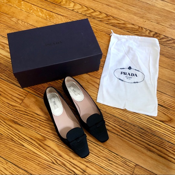 Prada Black Flats w/ Bow - Picture 1 of 8